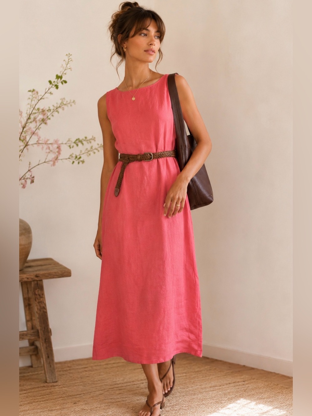 J.Jill Linen blend “strawberry” Sleeveless Midi Dress